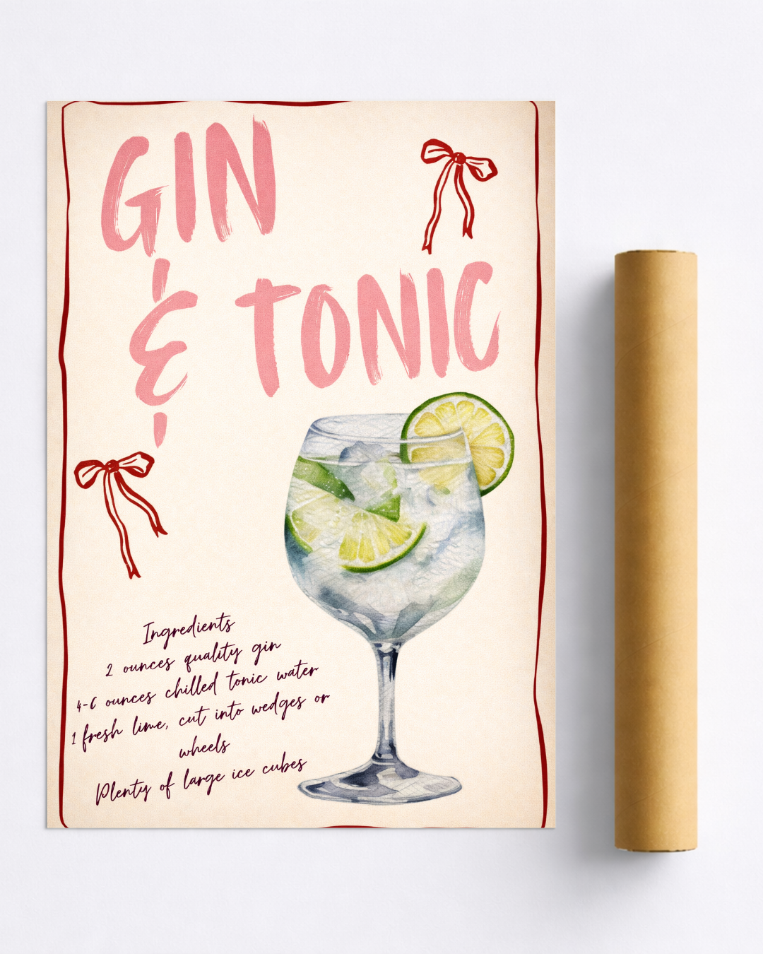 Affiche Gin Tonic – Poster Cocktail Rose & Citron