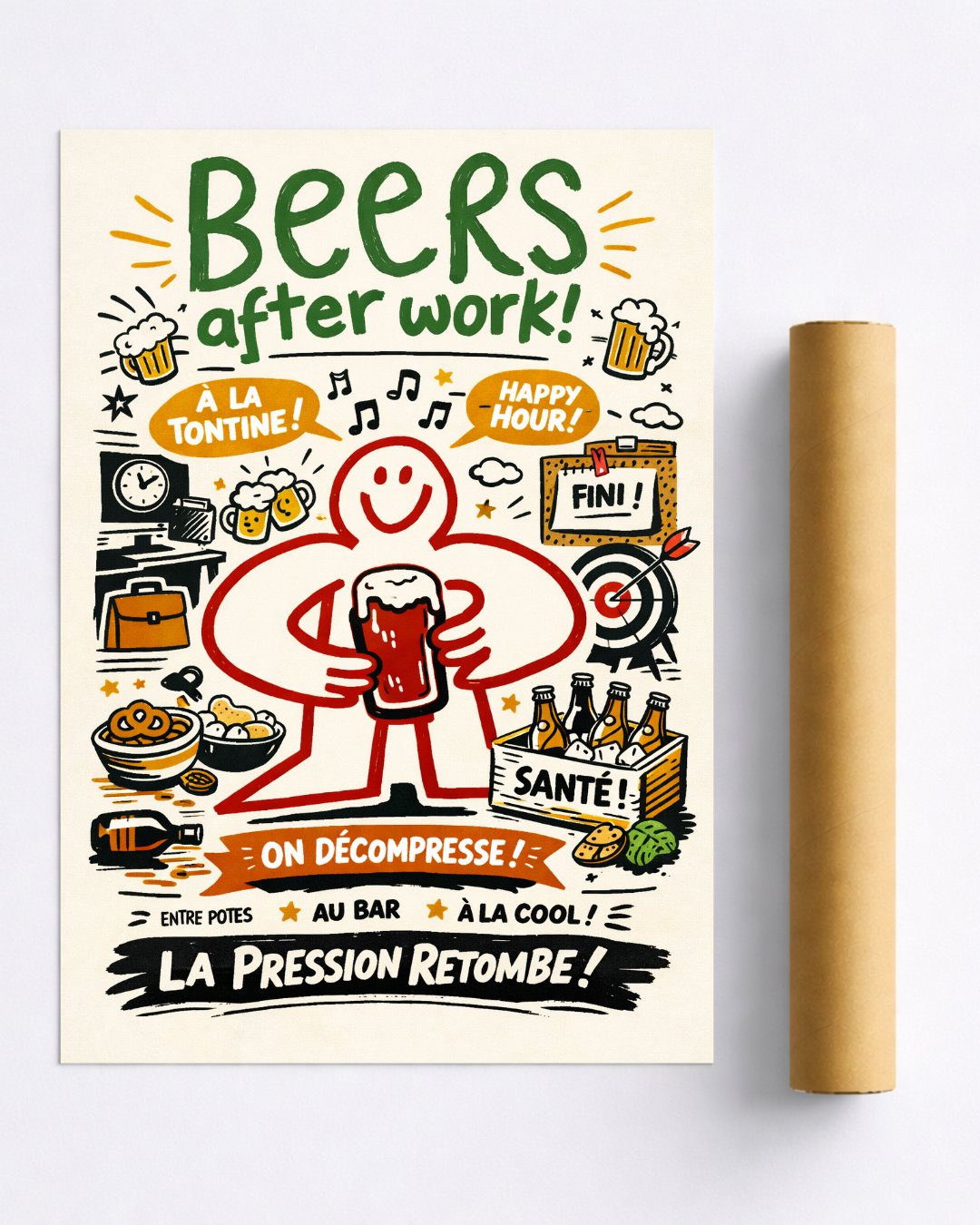Affiche Bière Beers After Work – La Pression Retombe | Poster Apéro