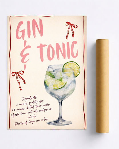 Affiche Gin Tonic – Poster Cocktail Rose & Citron