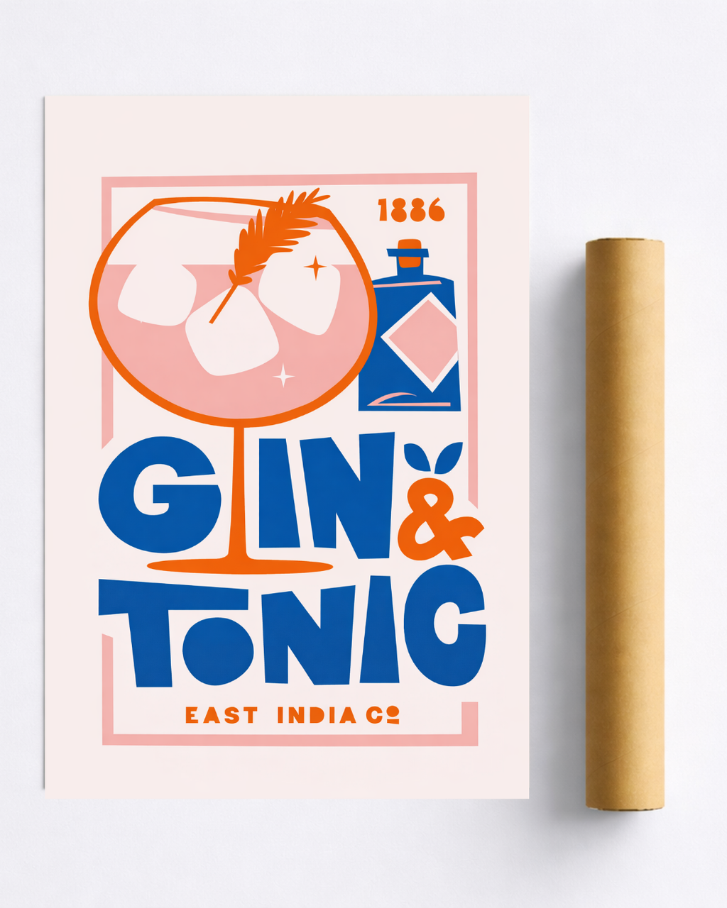 Affiche Gin Tonic – Poster Cocktail Moderne Bleu & Orange