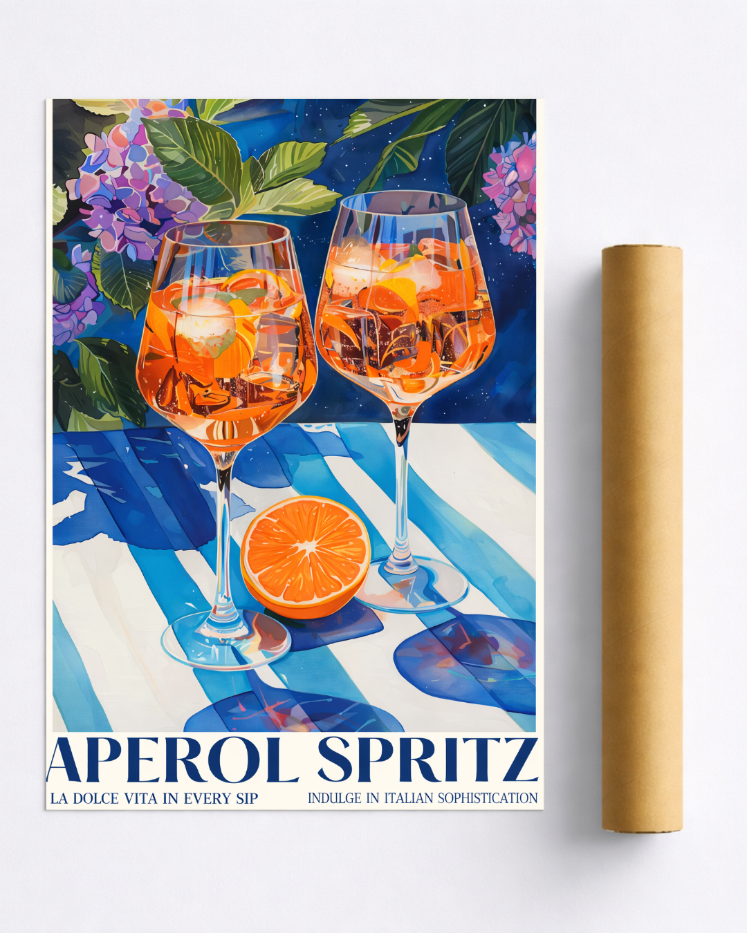 Affiche Aperol Spritz Élégante – Poster Cocktail Bleu & Orange