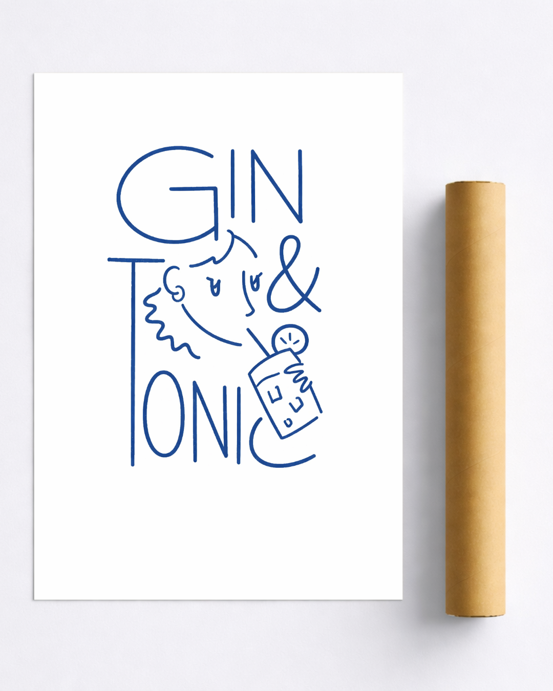 Affiche Gin Tonic – Illustration Minimaliste Ligne Bleue