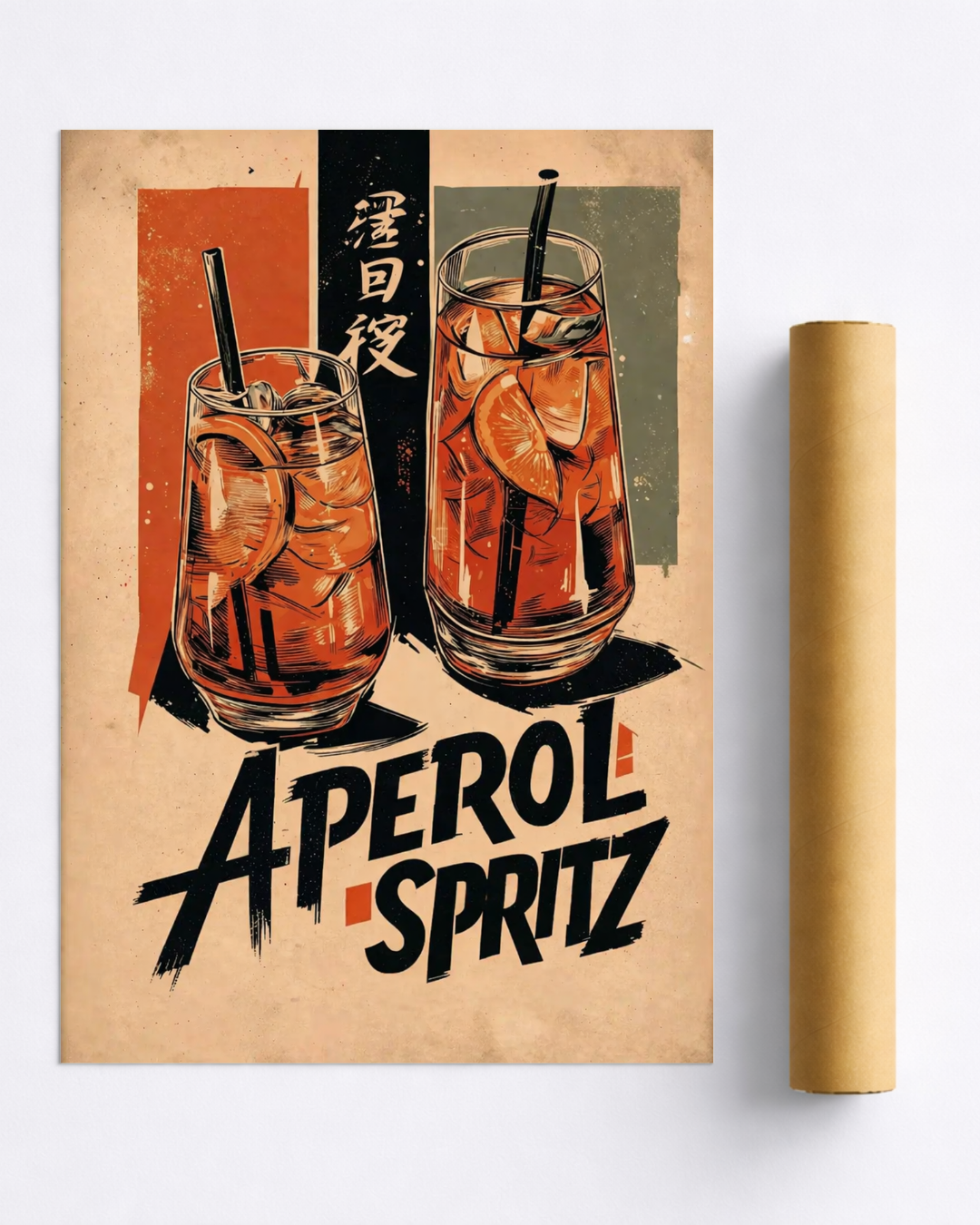 Affiche Spritz Aperol – Poster Cocktail Style Japonais Vintage