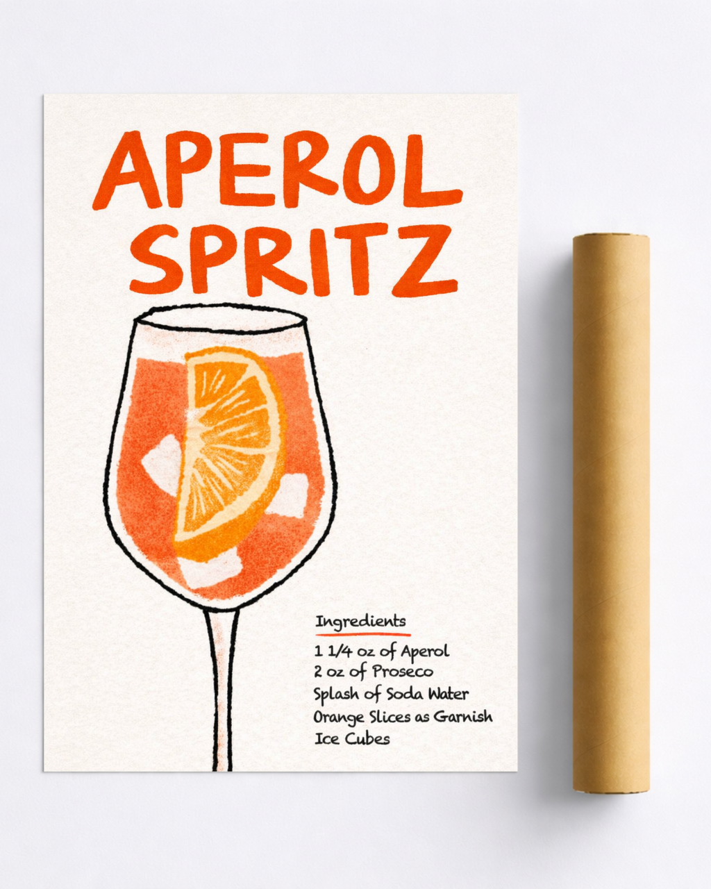 Affiche Spritz Aperol Recette – Poster Cocktail Minimaliste avec Ingrédients