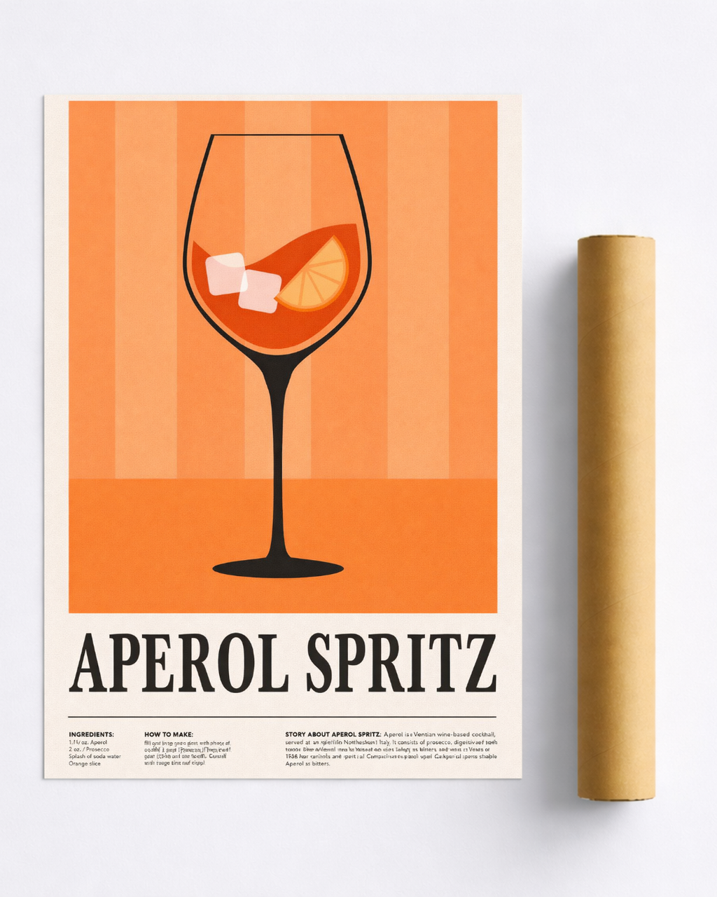 Affiche Spritz Aperol Recette Vintage – Poster Cocktail Orange et Minimaliste