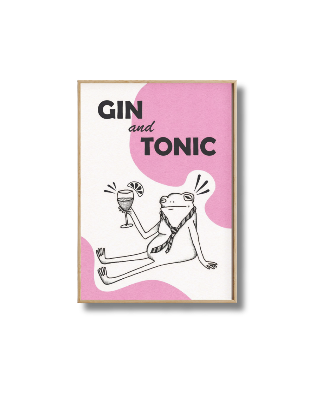 Affiche Gin Tonic – Illustration Fun Grenouille Apéro Rose