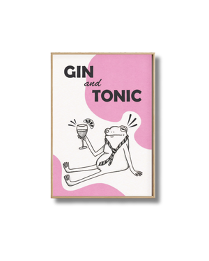 Affiche Gin Tonic – Illustration Fun Grenouille Apéro Rose
