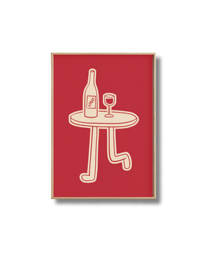 Affiche Vin Design Minimaliste – Poster Table et Verre de Vin Rouge