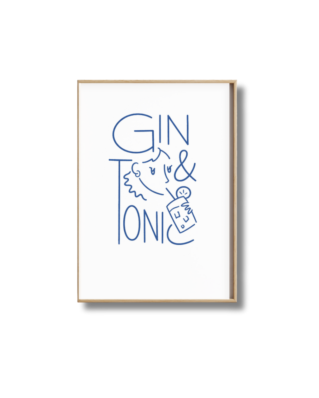 Affiche Gin Tonic – Illustration Minimaliste Ligne Bleue