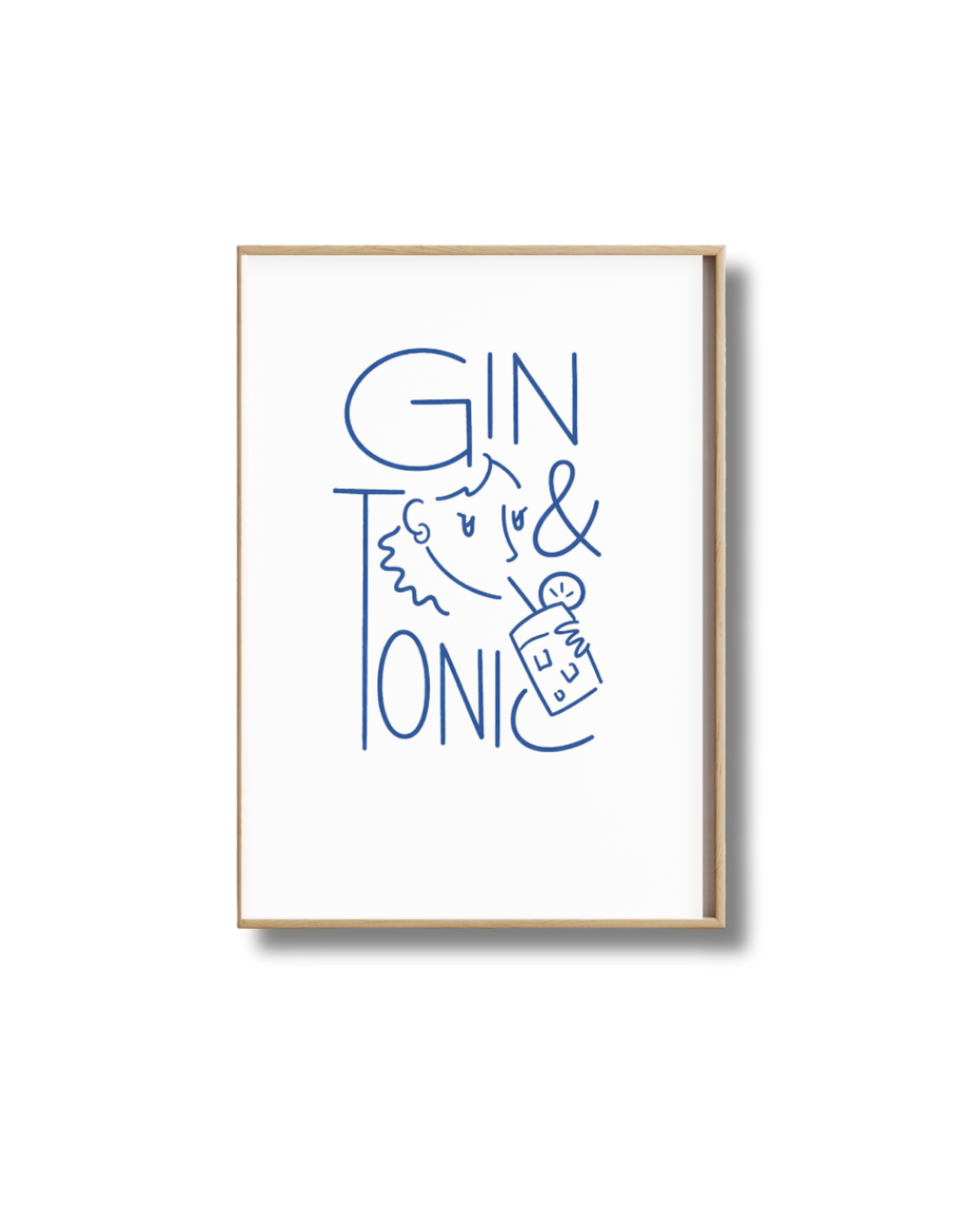 Affiche Gin Tonic – Illustration Minimaliste Ligne Bleue