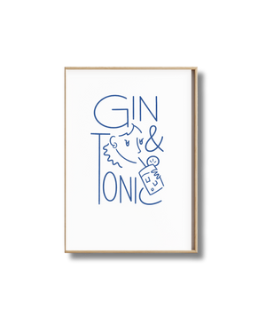 Affiche Gin Tonic – Illustration Minimaliste Ligne Bleue