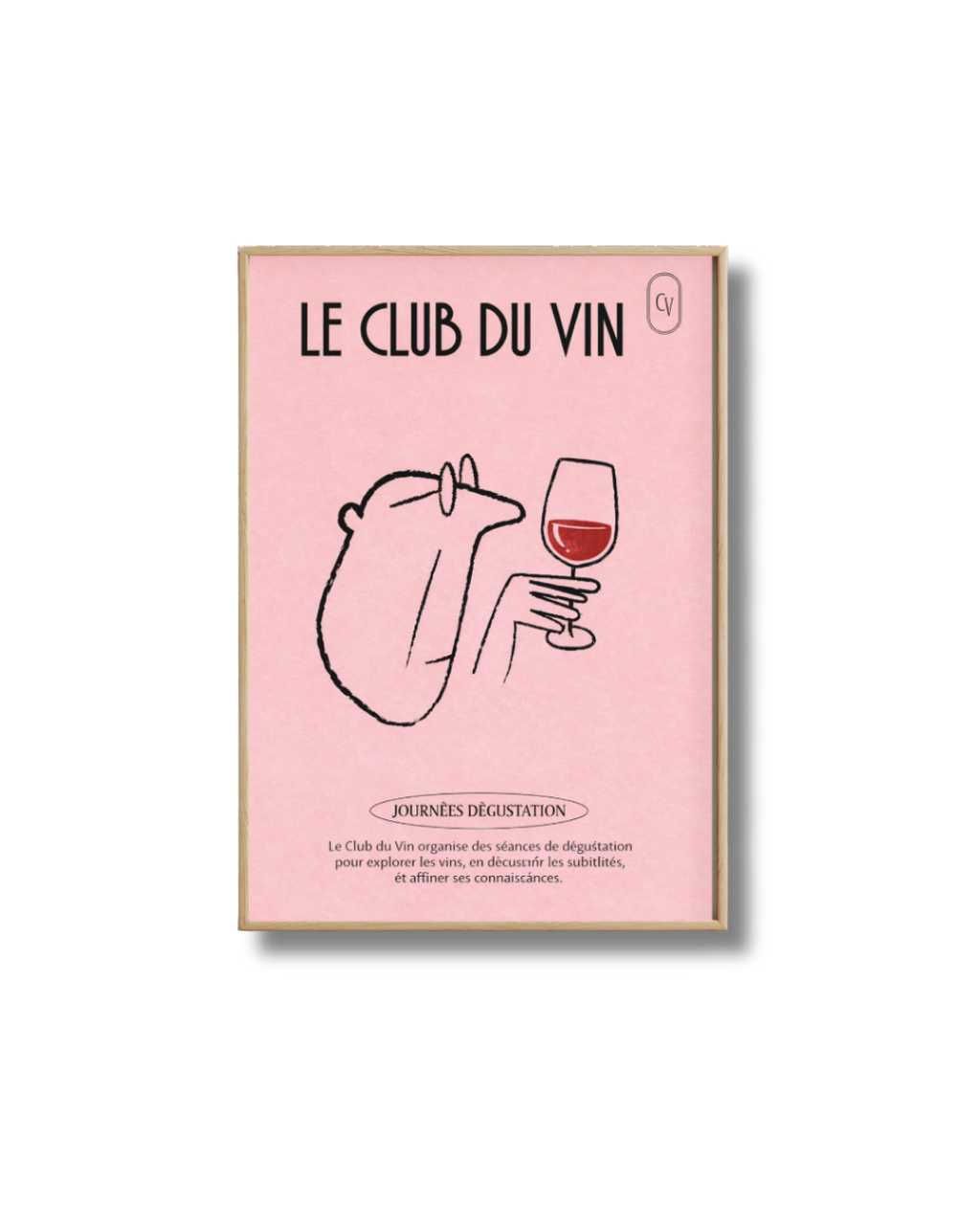 Affiche Le Club du Vin – Poster Vin Rose Chic et Minimaliste