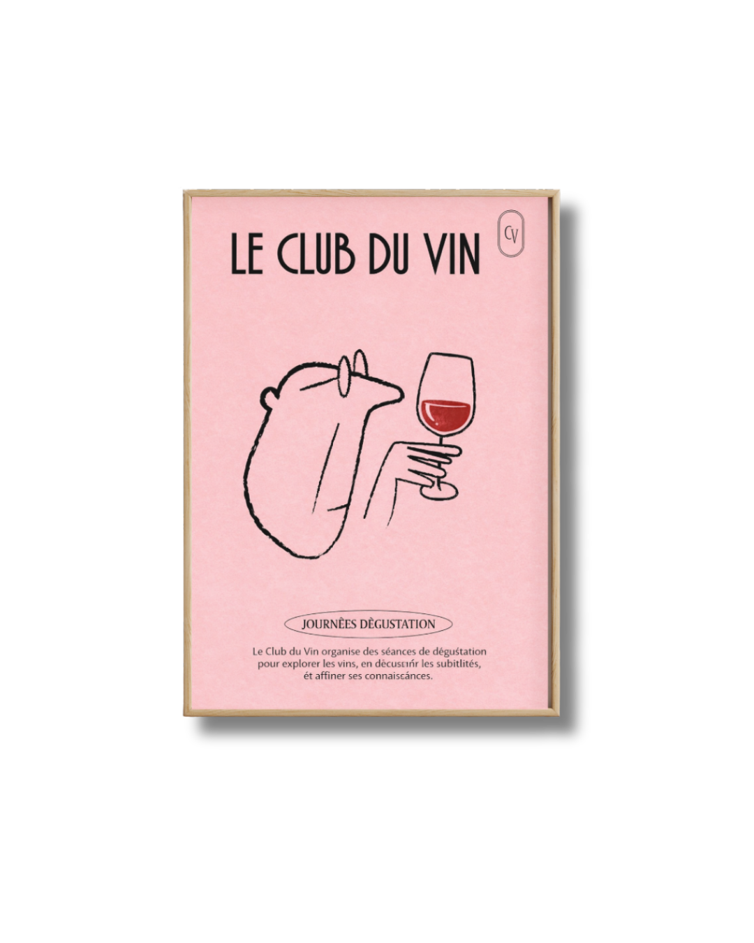 Affiche Le Club du Vin – Poster Vin Rose Chic et Minimaliste