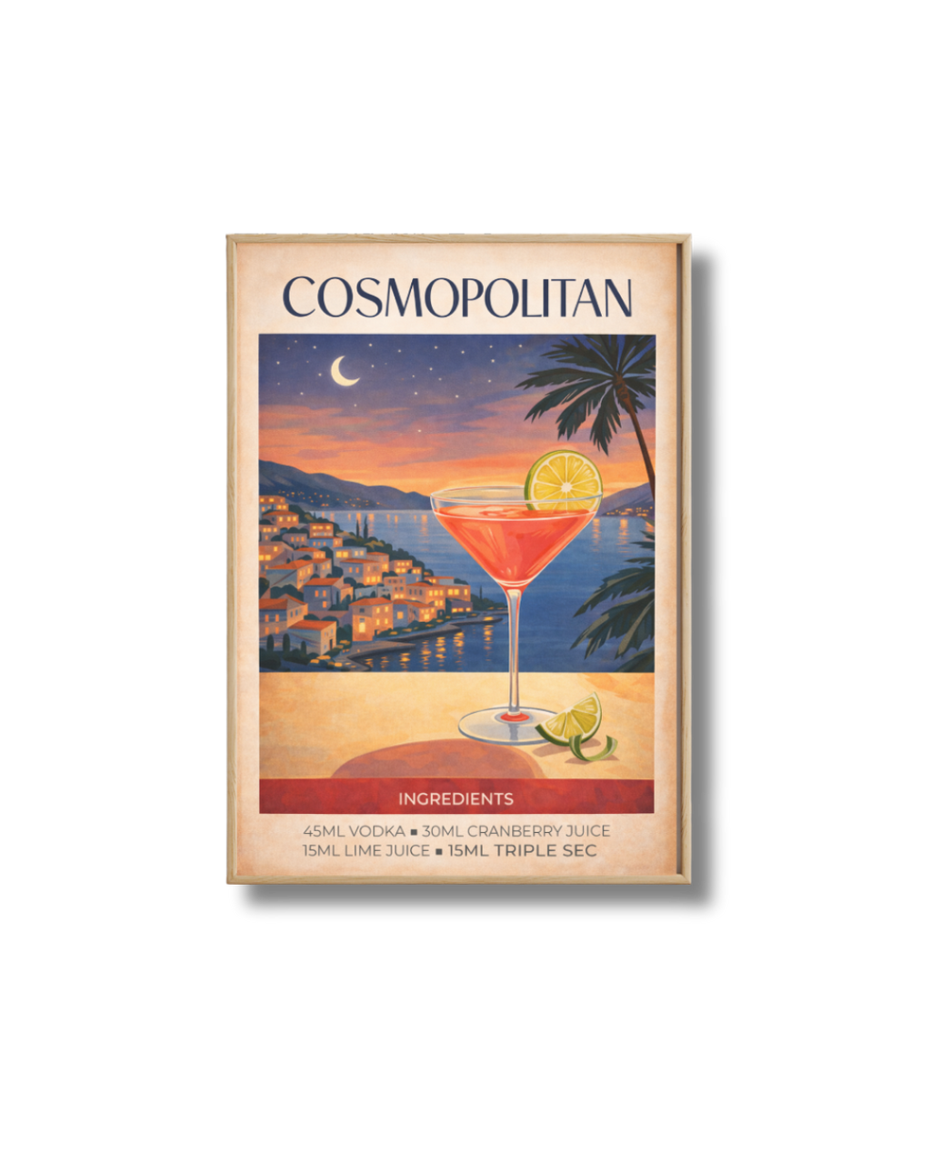 Affiche Cocktail – Poster Cosmopolitan Vintage Déco Bar