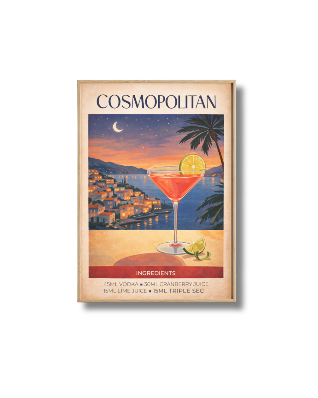 Affiche Cocktail – Poster Cosmopolitan Vintage Déco Bar