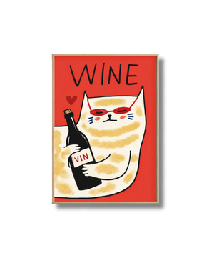 Affiche Chat et Vin – Poster Déco Humoristique