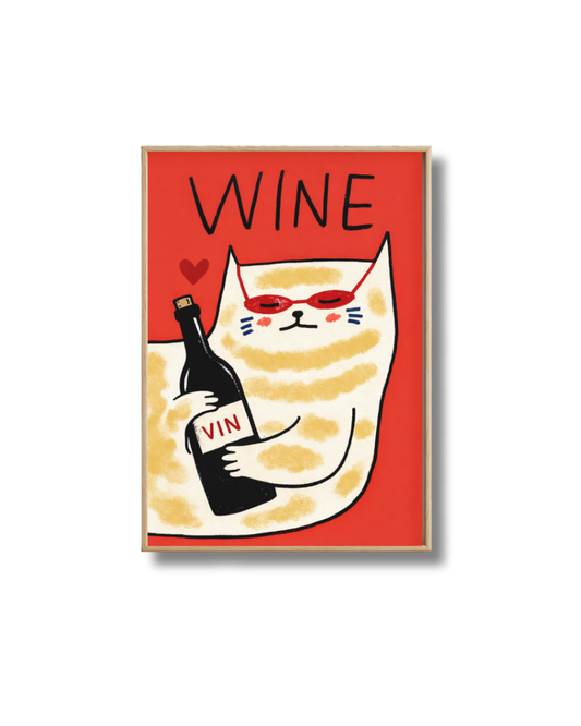 Affiche Chat et Vin – Poster Déco Humoristique