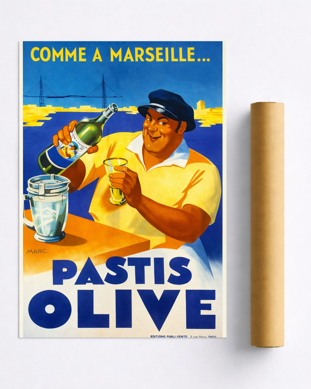 Affiche Pastis Olive Vintage – Poster Marseille Rétro “Comme à Marseille”
