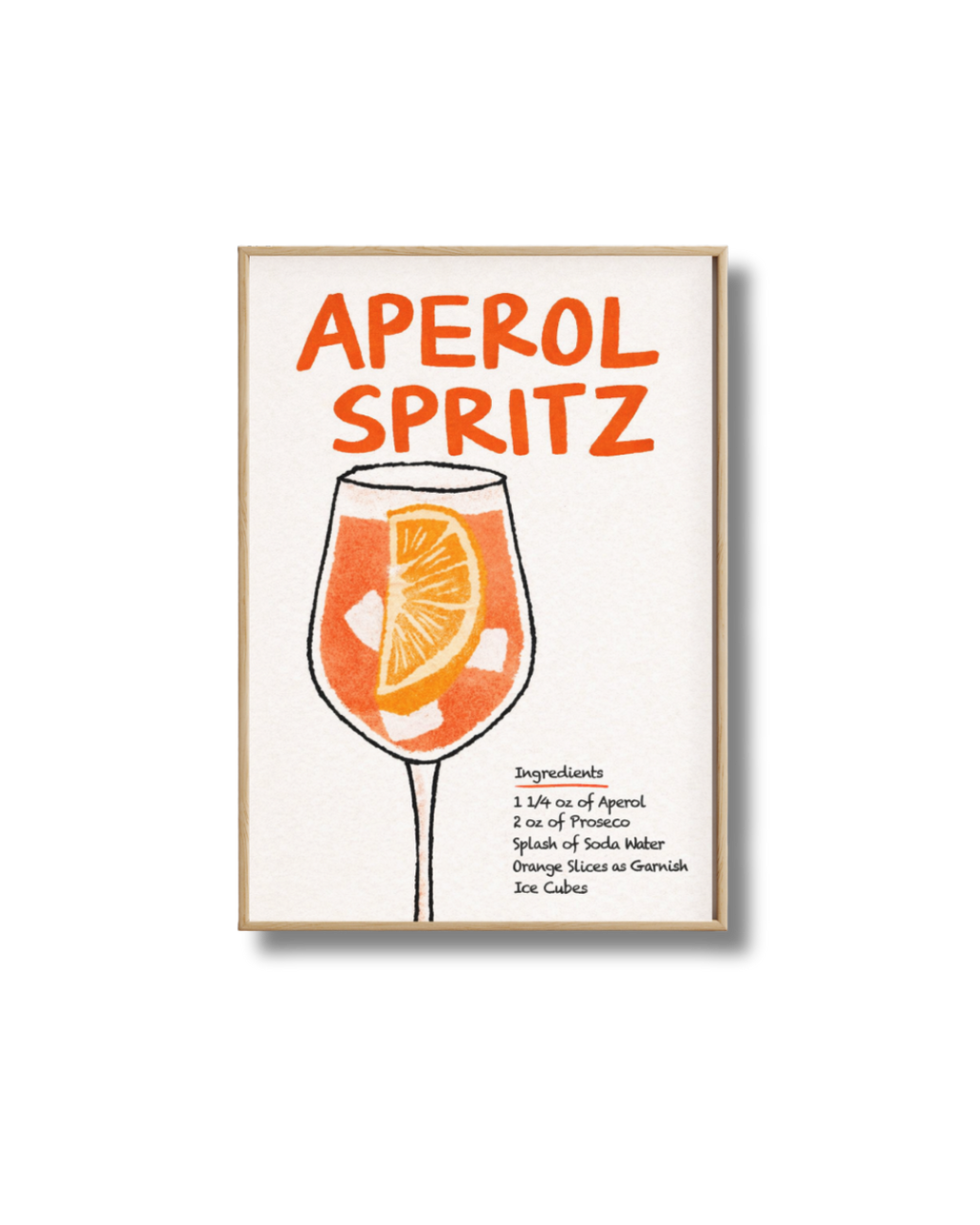 Affiche Spritz Aperol Recette – Poster Cocktail Minimaliste avec Ingrédients