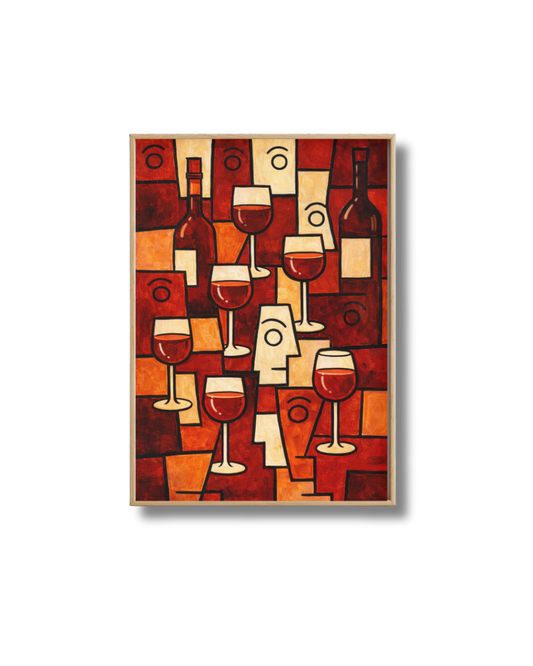 Affiche Art Vin Rouge – Poster Abstrait et Verres de Vin