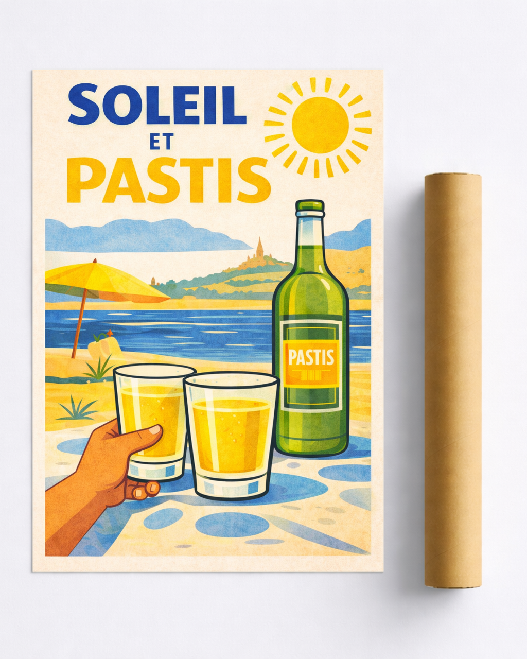 Affiche Soleil et Pastis – Poster Apéro Plage Vintage