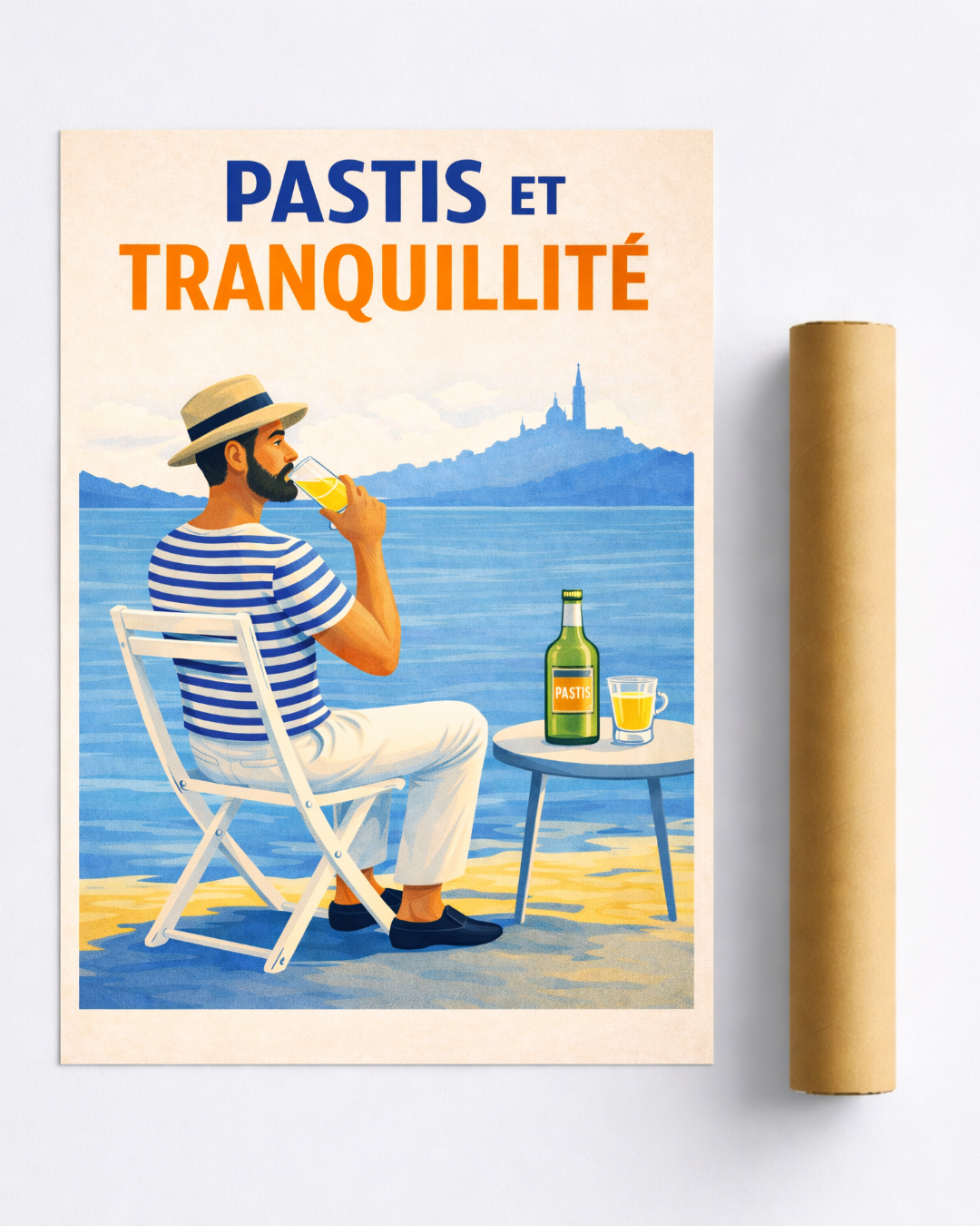 Affiche Pastis et Tranquillité – Poster Vintage Déco Bord de Mer