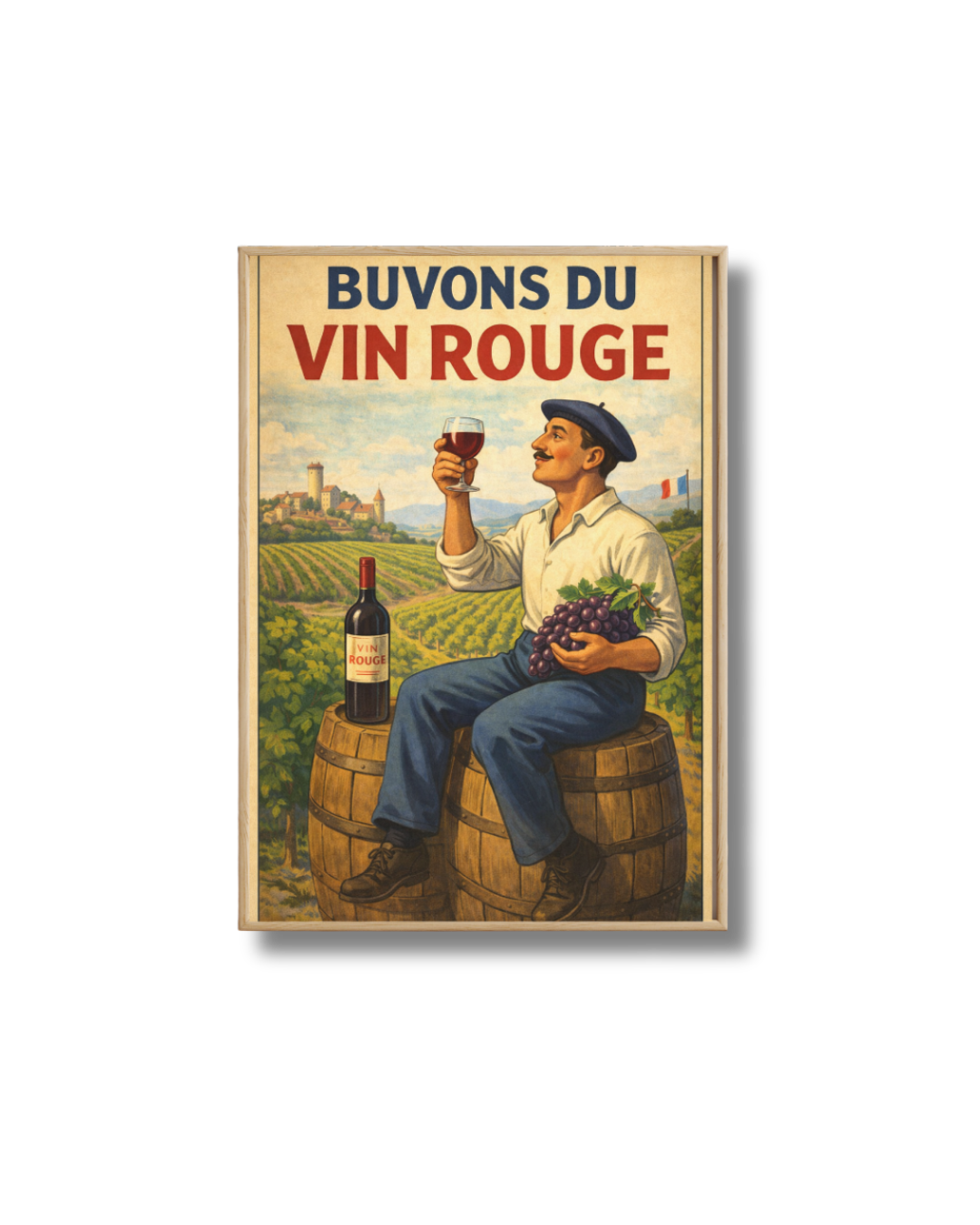 Affiche Buvons du Vin Rouge – Poster Vintage Vigneron Français