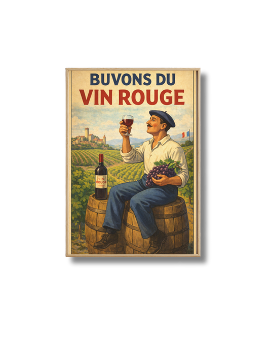 Affiche Buvons du Vin Rouge – Poster Vintage Vigneron Français