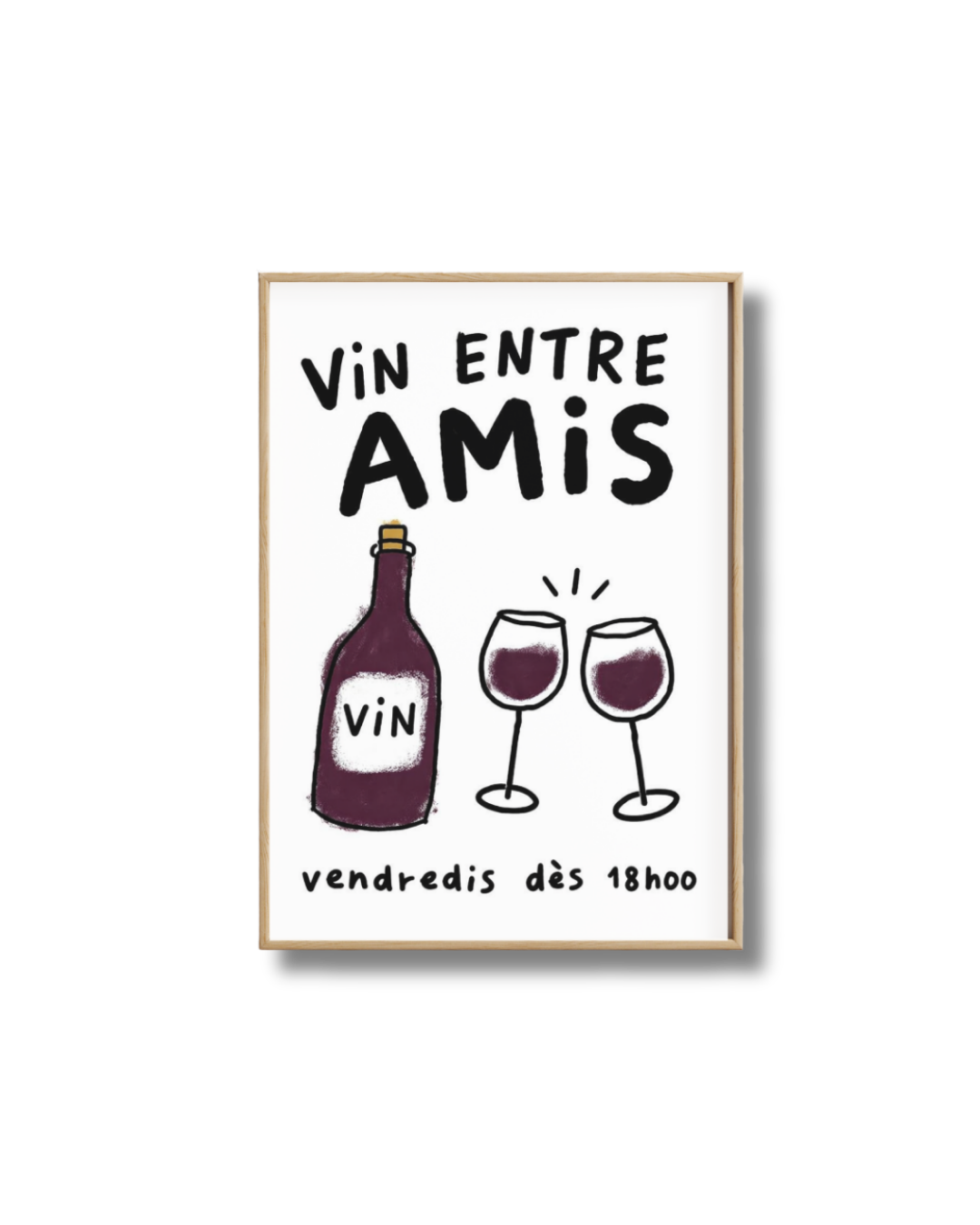 Affiche Vin Entre Amis – Poster Déco Vin Minimaliste et Fun