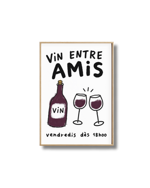 Affiche Vin Entre Amis – Poster Déco Vin Minimaliste et Fun