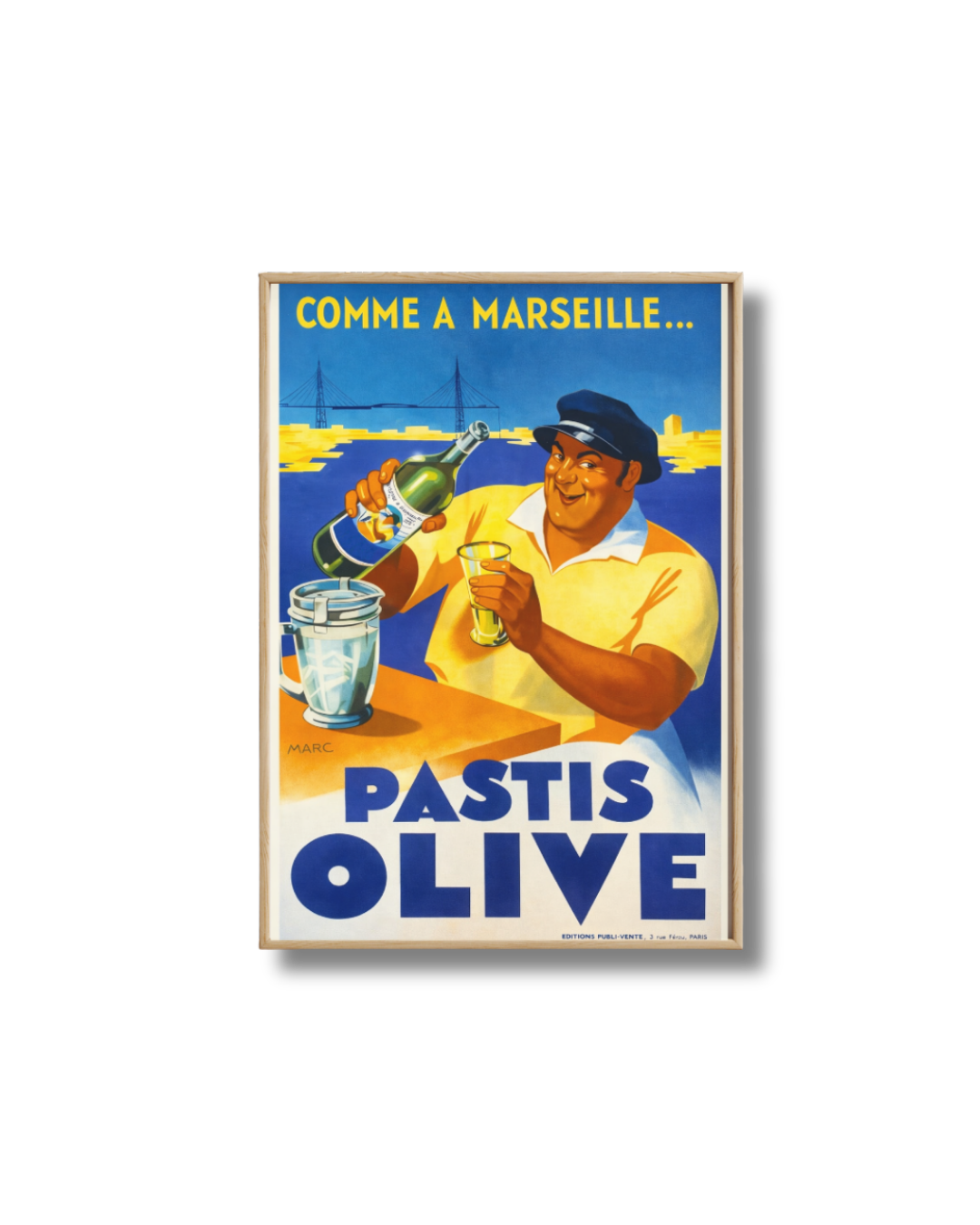 Affiche Pastis Olive Vintage – Poster Marseille Rétro “Comme à Marseille”