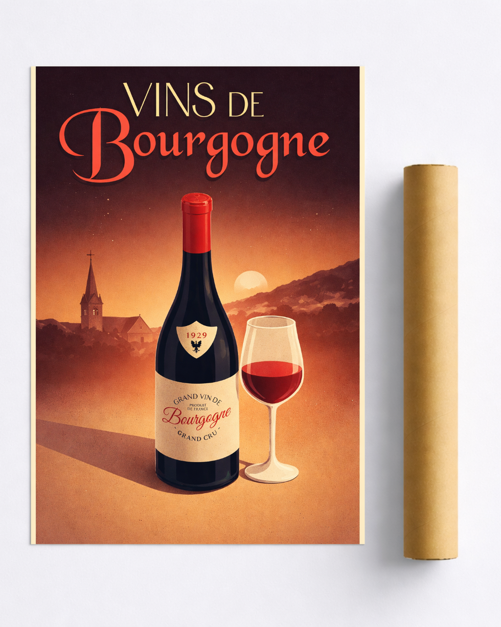 Affiche Vins de Bourgogne – Poster Vin Vintage et Déco Murale Élégante