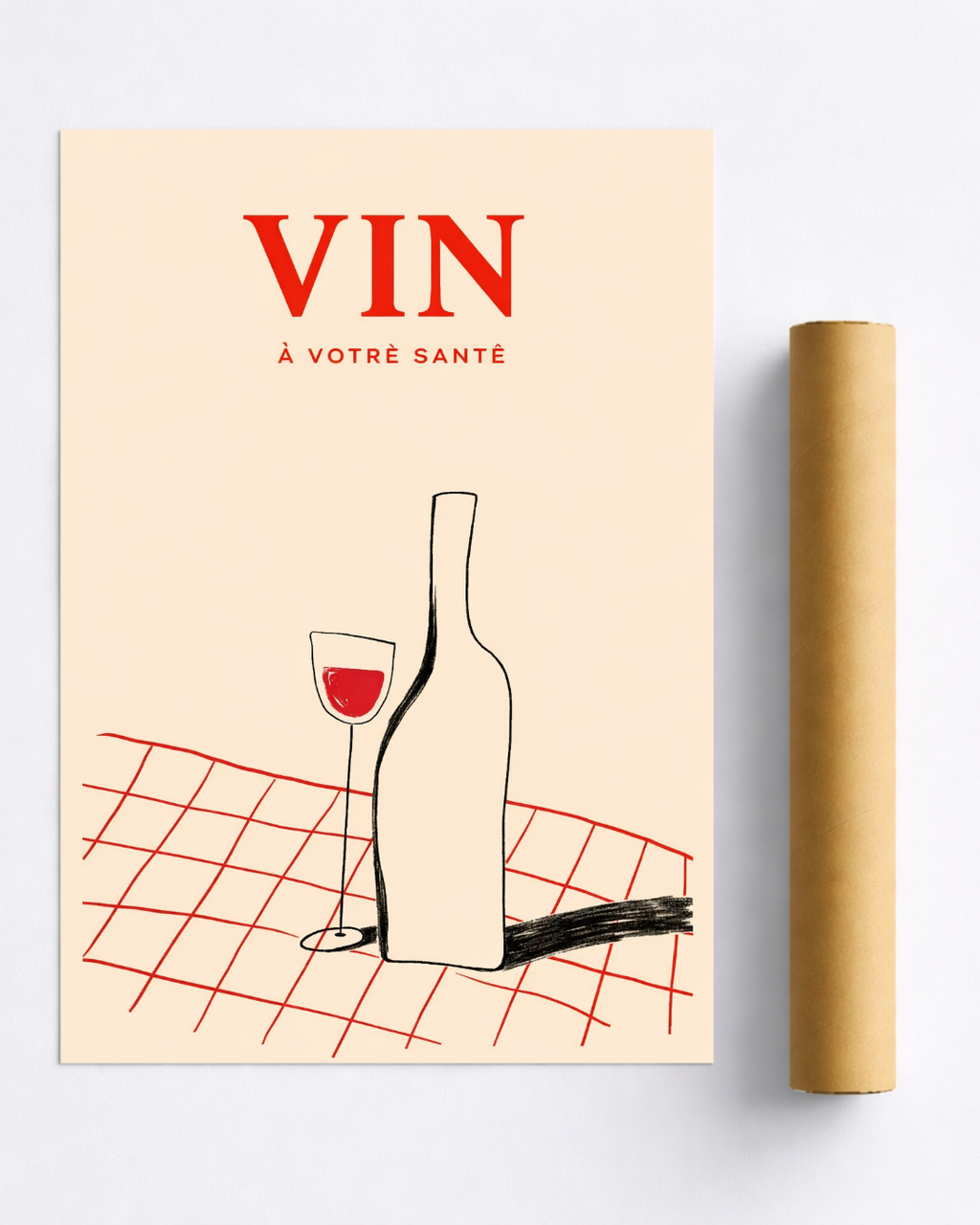 Affiche Vin À Votre Santé – Poster Minimaliste et Décoration Murale Vin