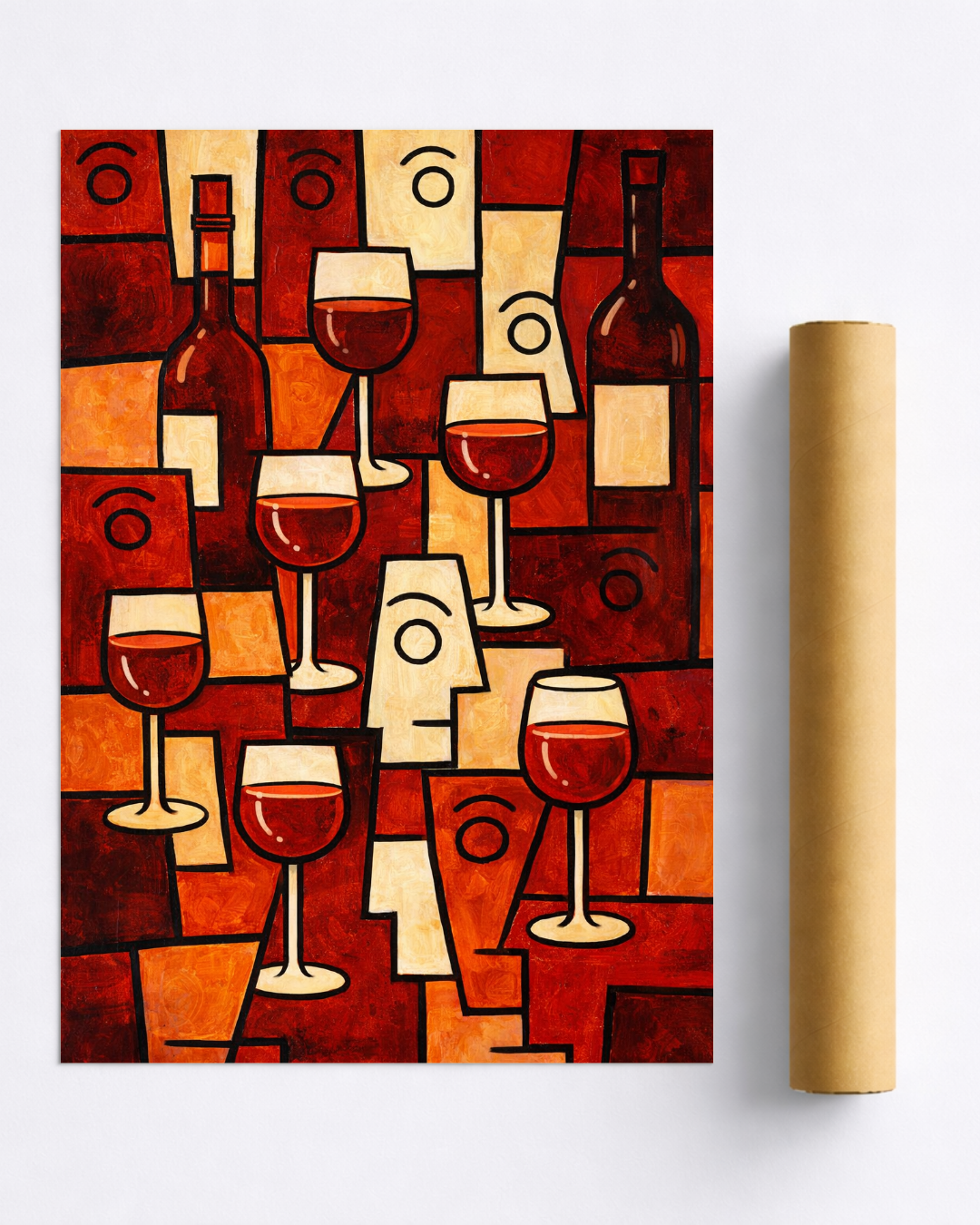 Affiche Art Vin Rouge – Poster Abstrait et Verres de Vin