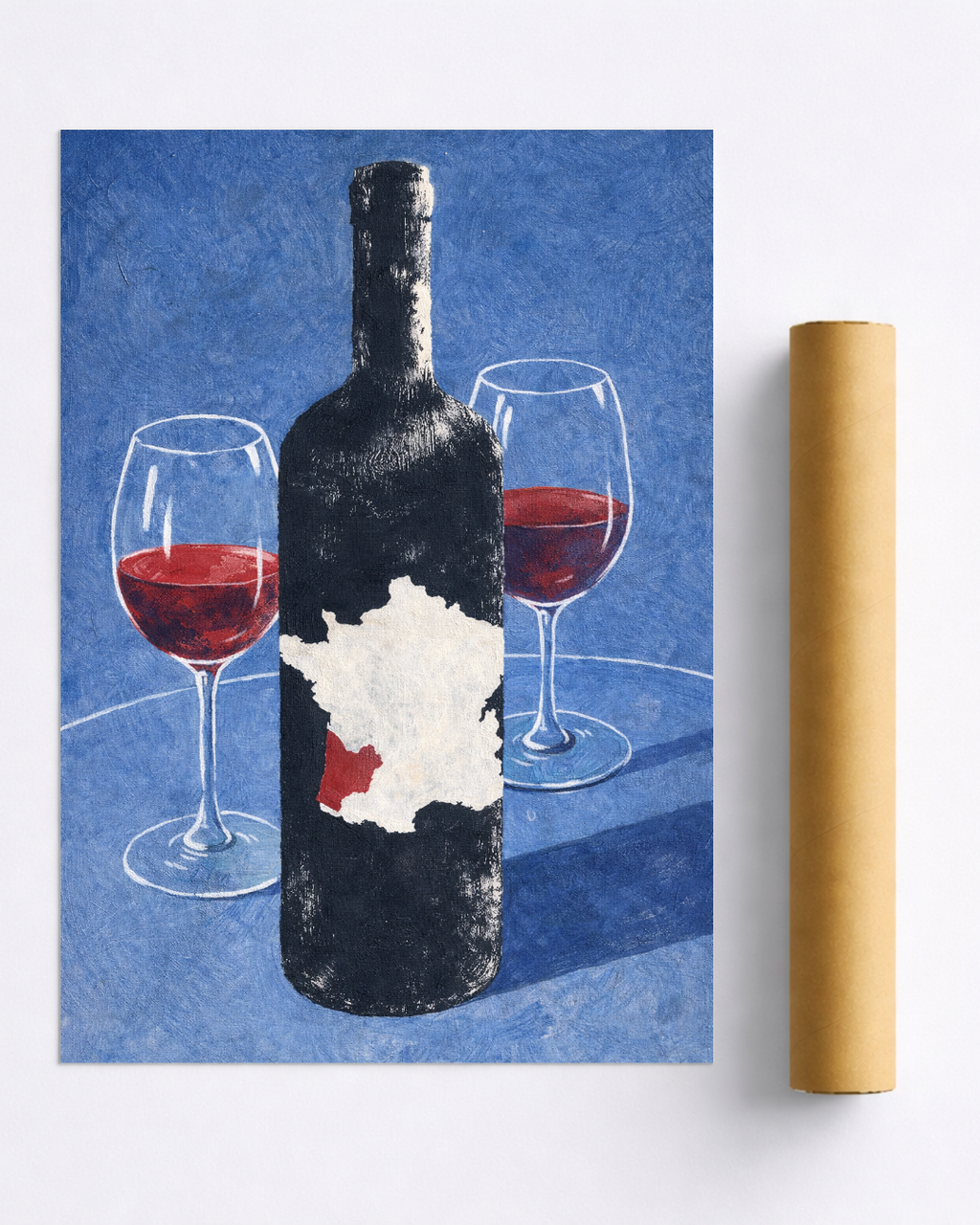 Affiche Bouteille de Vin et Verres – Poster Déco Vin Élégant