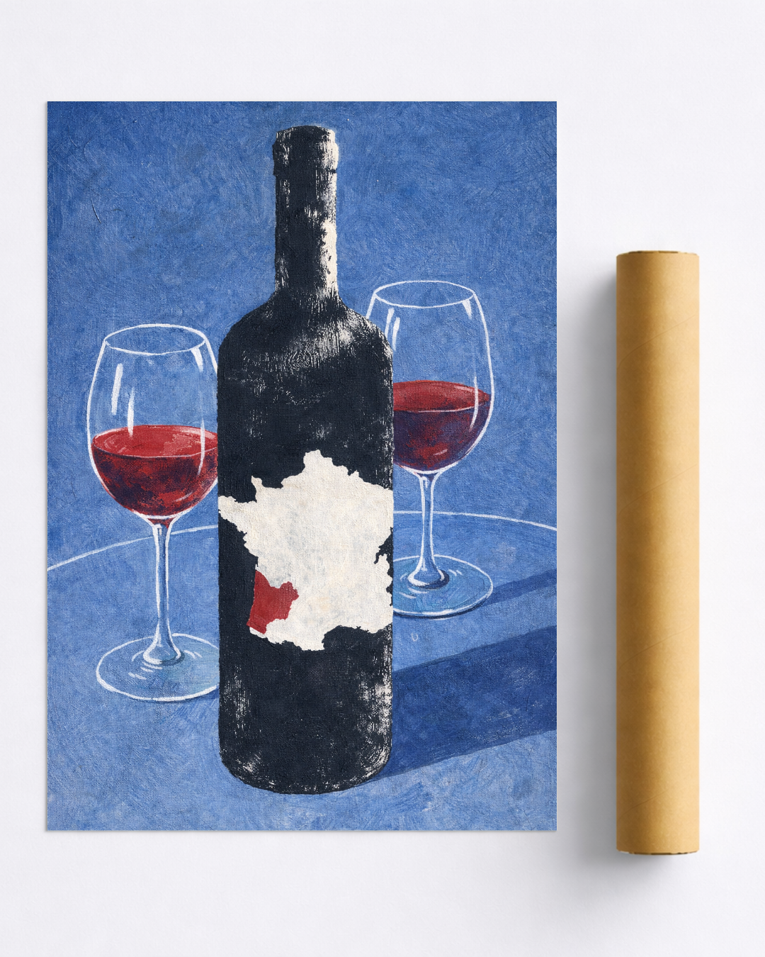 Affiche Bouteille de Vin et Verres – Poster Déco Vin Élégant