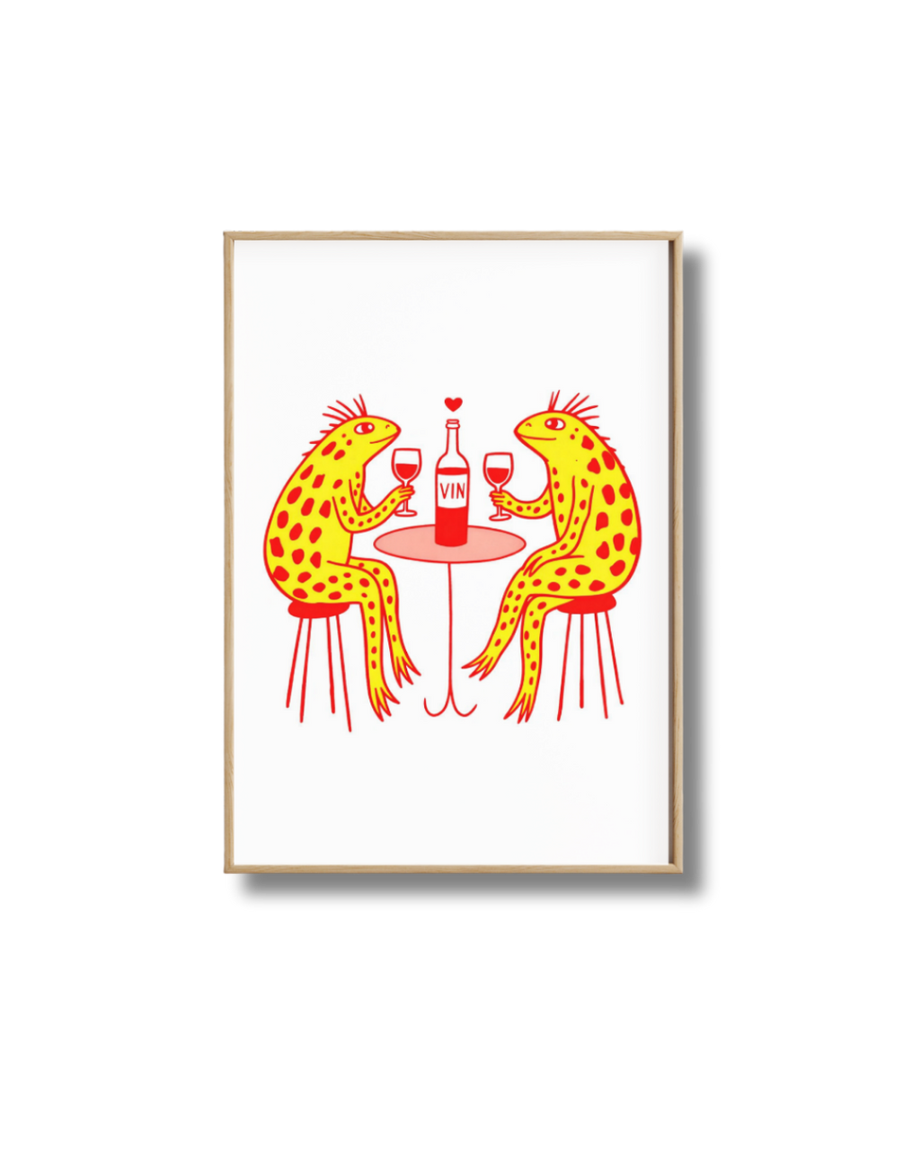 Affiche Vin Design – Duo Lézards au Verre de Vin | Poster Minimaliste Artistique