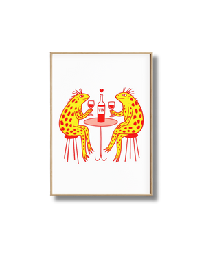 Affiche Vin Design – Duo Lézards au Verre de Vin | Poster Minimaliste Artistique