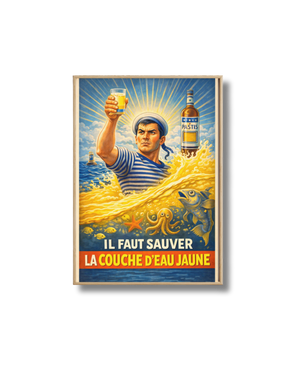 Affiche Pastis Humoristique – “Il Faut Sauver la Couche d’Eau Jaune”
