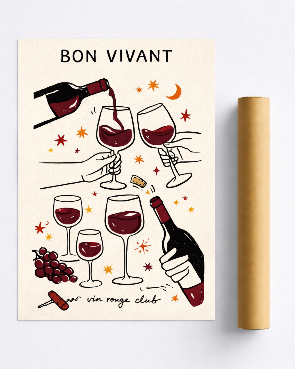 Affiche Vin Bon Vivant – Poster Vin Rouge Club Déco Originale