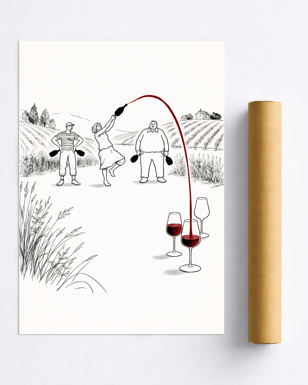 Affiche Vin Originale – Pétanque et Verres de Vin