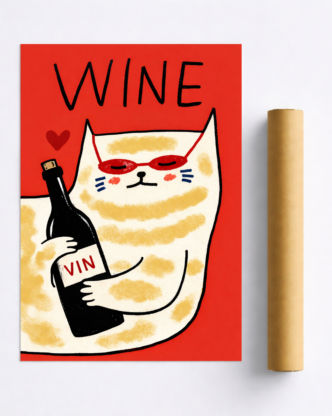 Affiche Chat et Vin – Poster Déco Humoristique