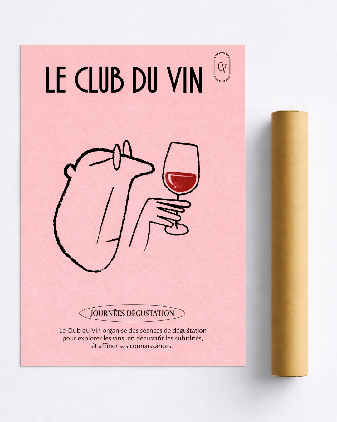 Affiche Le Club du Vin – Poster Vin Rose Chic et Minimaliste