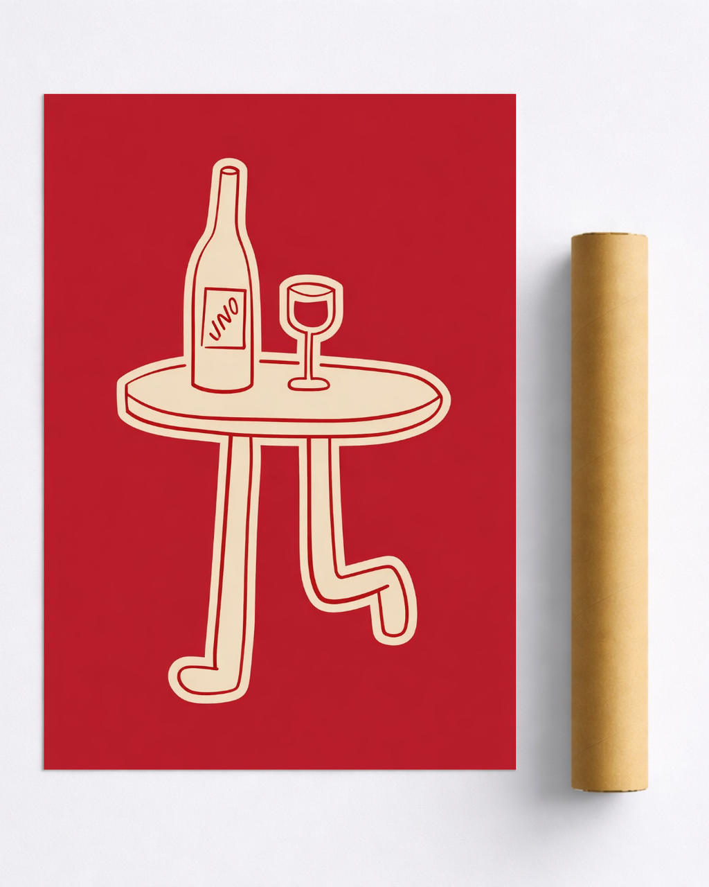 Affiche Vin Design Minimaliste – Poster Table et Verre de Vin Rouge