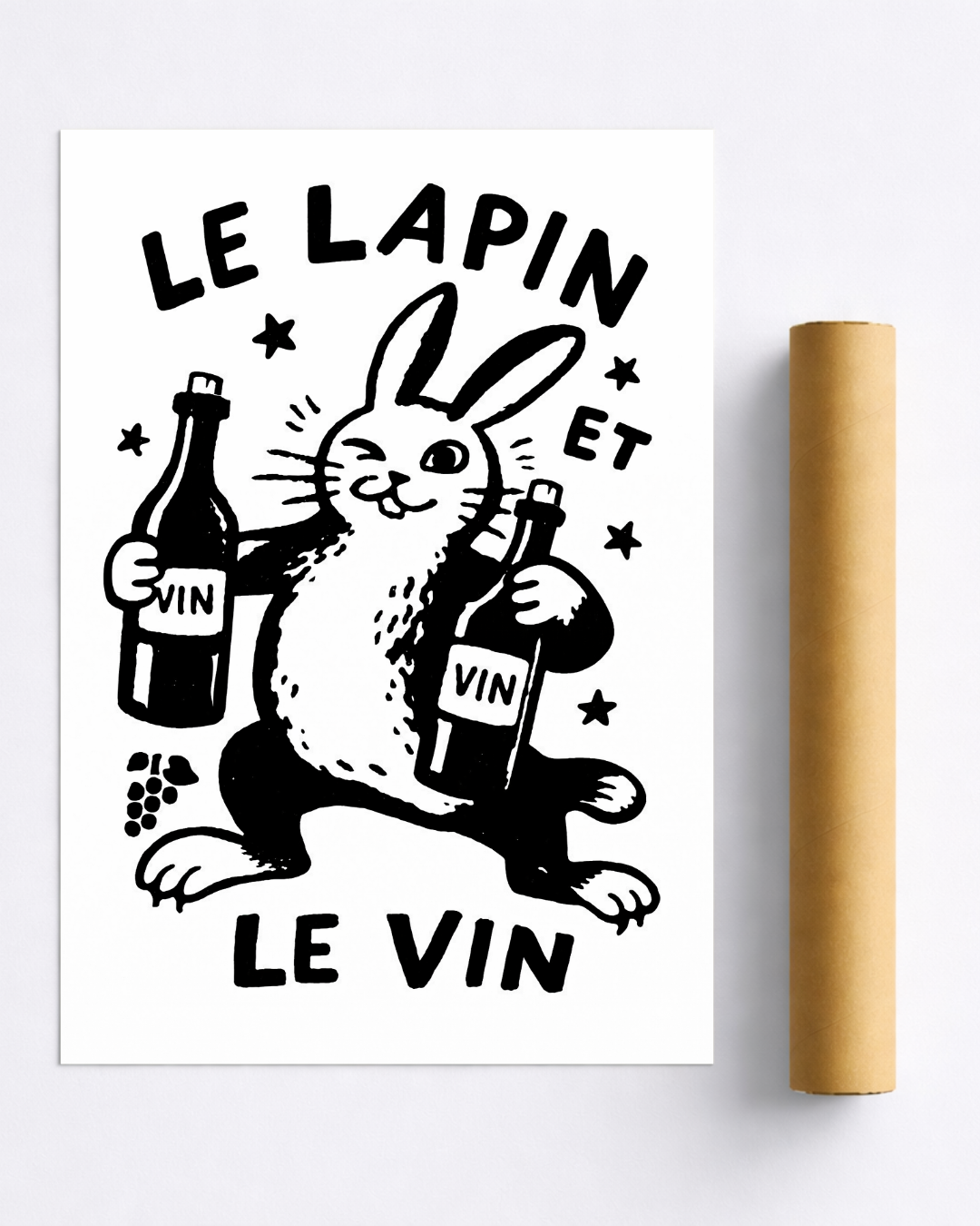 Affiche Le Lapin et le Vin – Poster Humoristique Vin et Animal