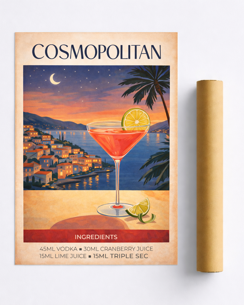 Affiche Cocktail – Poster Cosmopolitan Vintage Déco Bar