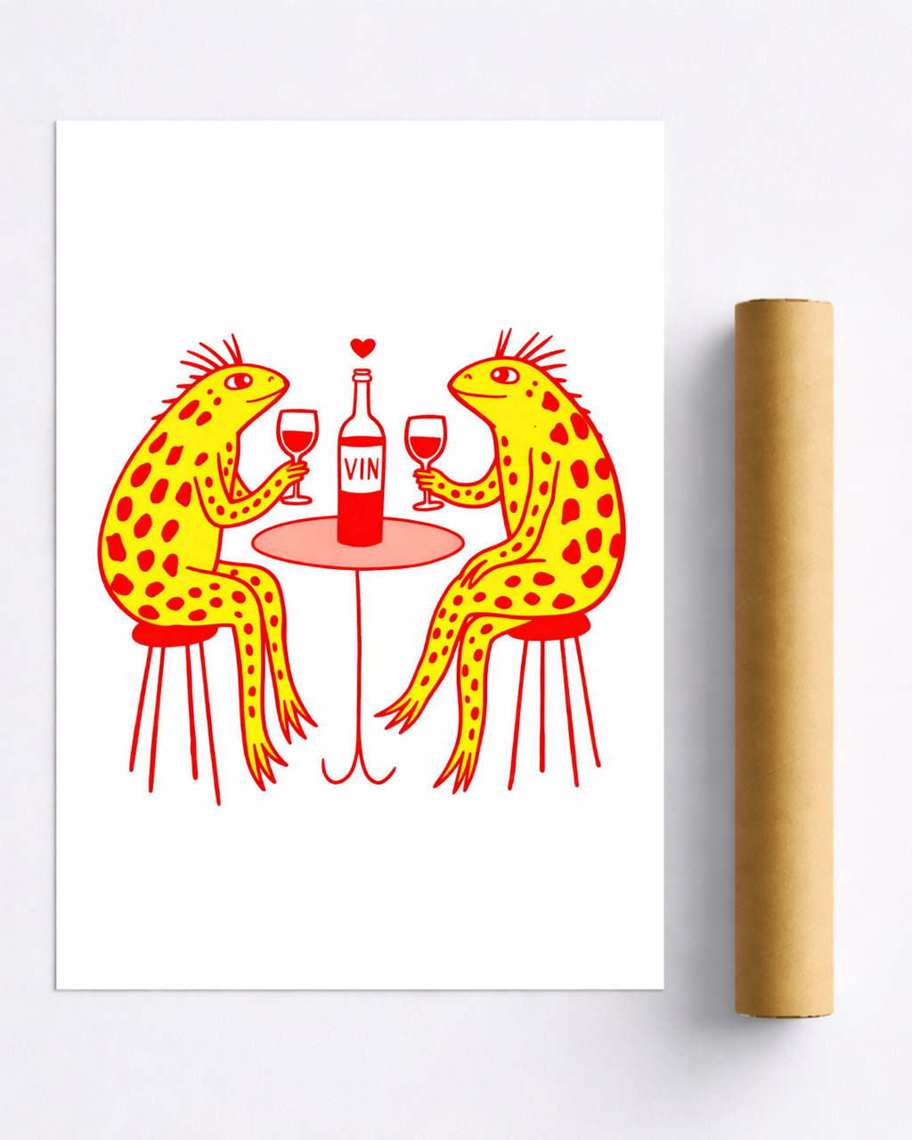 Affiche Vin Design – Duo Lézards au Verre de Vin | Poster Minimaliste Artistique