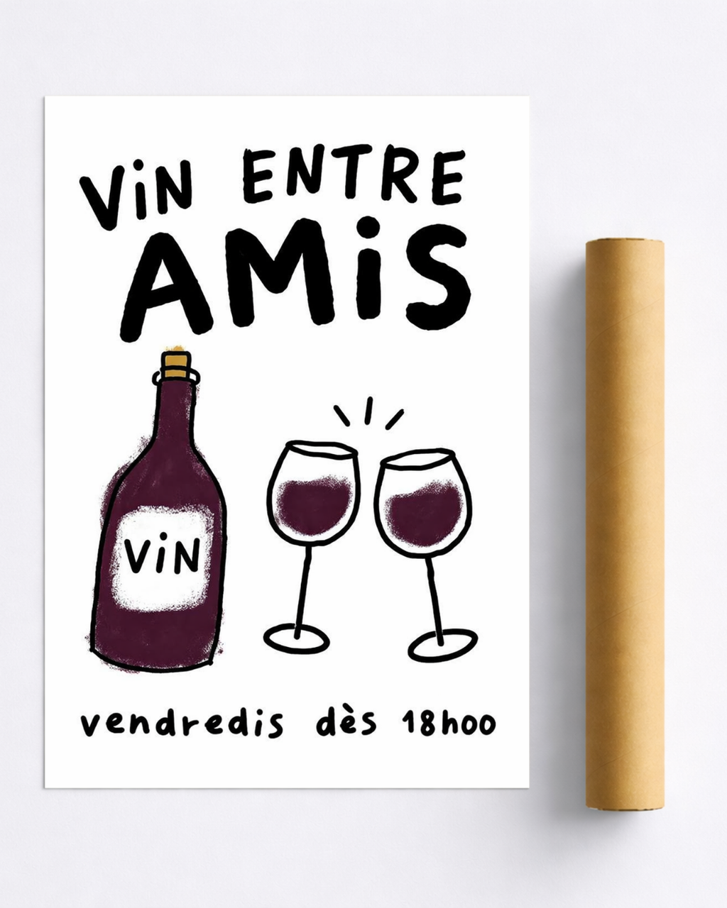 Affiche Vin Entre Amis – Poster Déco Vin Minimaliste et Fun