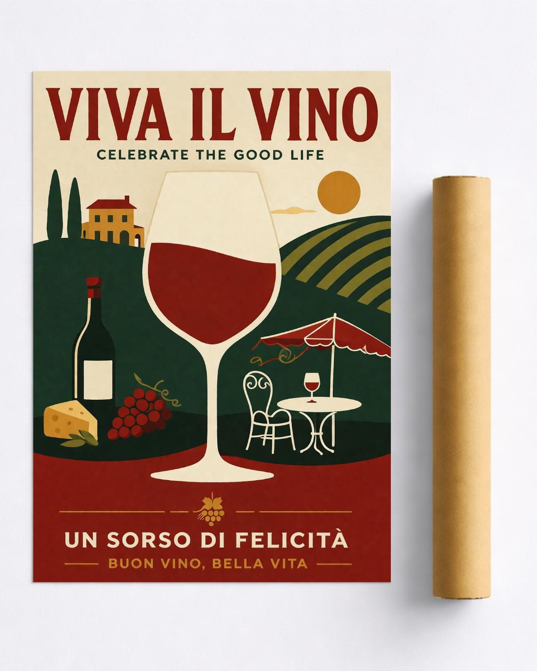 Affiche Vin Vintage – Viva Il Vino | Poster Dolce Vita Italienne