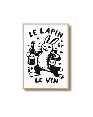 Affiche Le Lapin et le Vin – Poster Humoristique Vin et Animal
